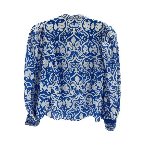 Alice + Olive April Blue Cotton Pleated Blouson-Sleeve Top Size XS - Picture 3 of 4